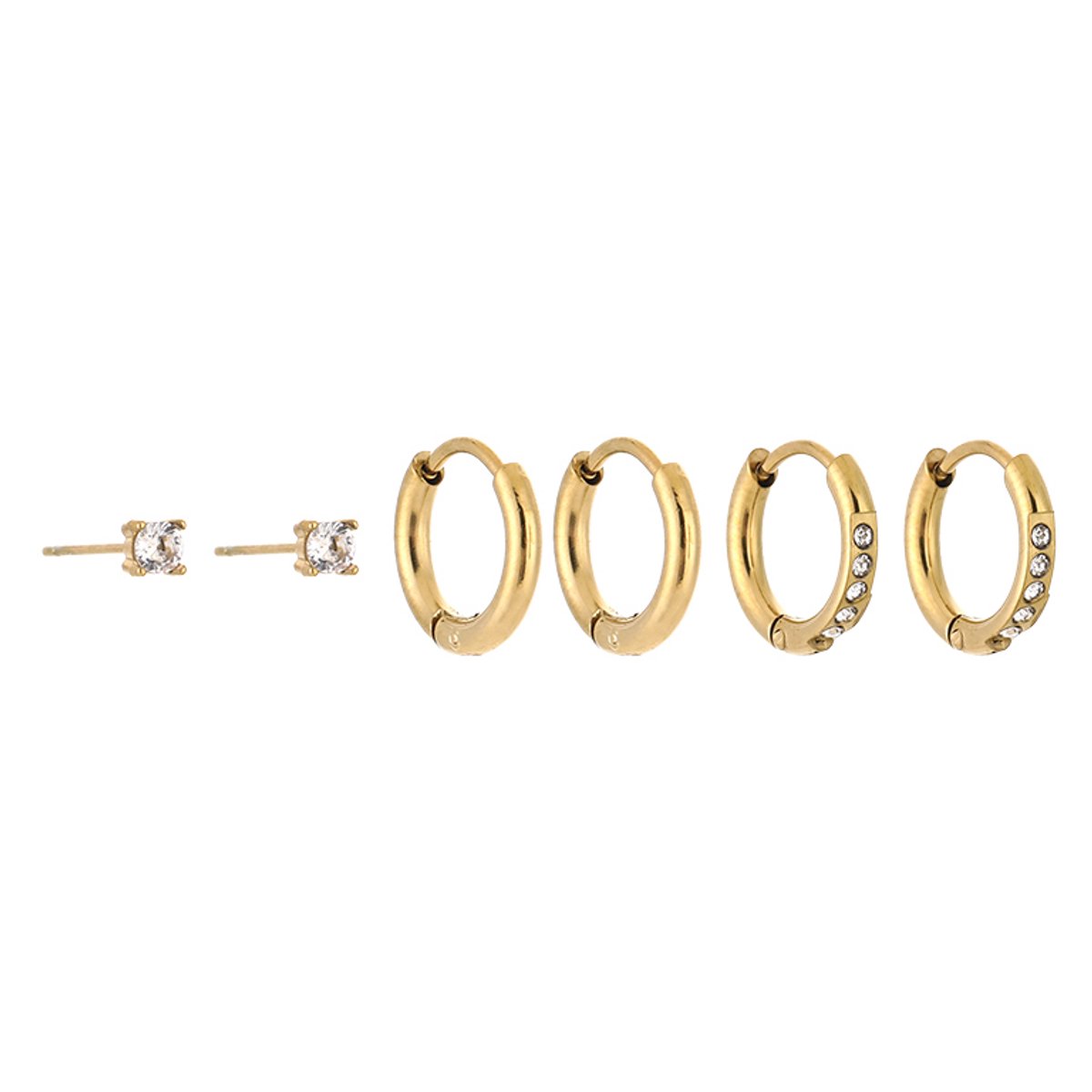 Stainless Steel Zirkonia & Minimalistische Hoops Oorbellen Setje – Luxe Curated Ear Set – RVS - Goud
