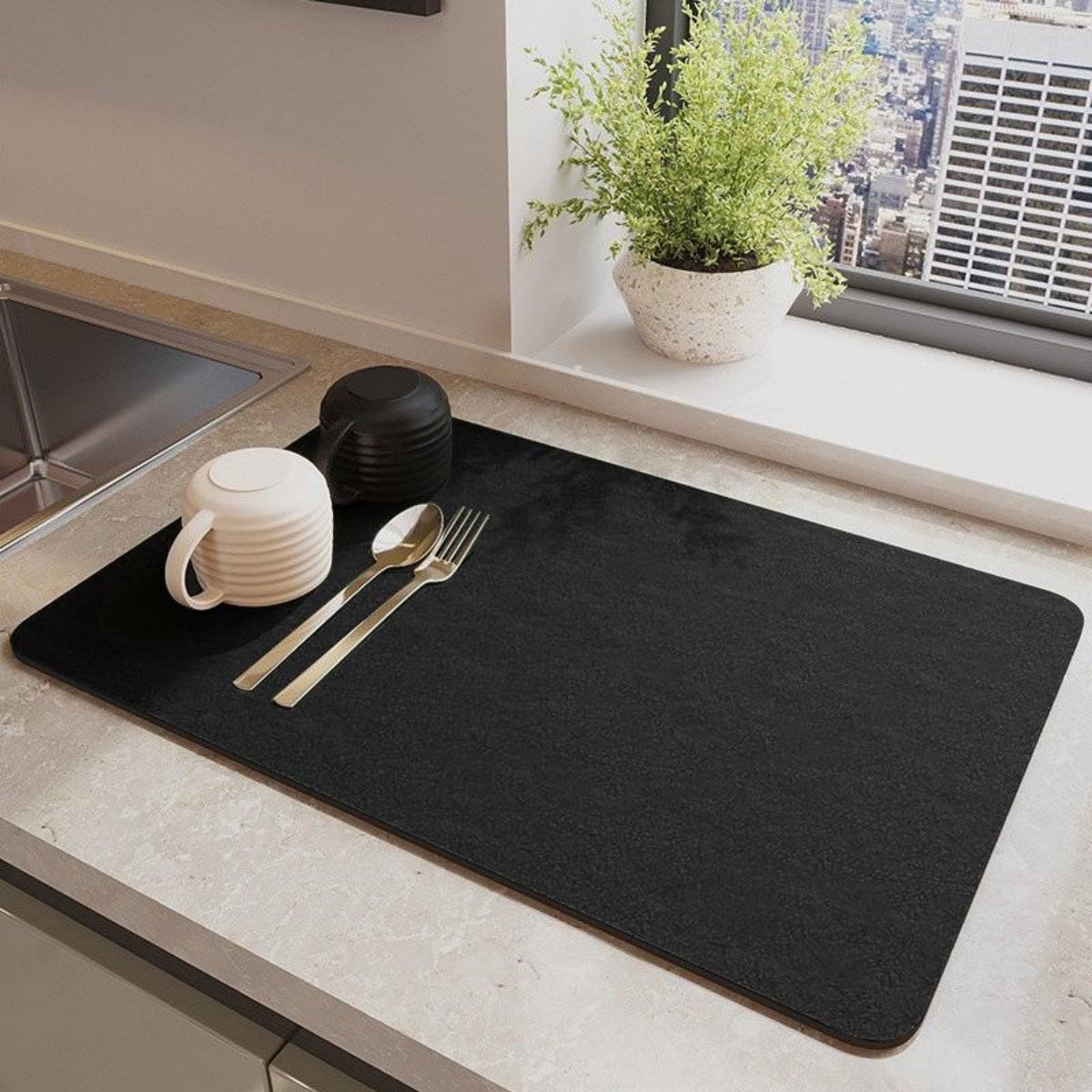 GELLDG Afwasdroogmat - Koffiemachine Onderlegger - 30x40cm - Zeer Absorberend en Anti-Spat - Geschikt voor Vaatwasser, Koffiezetapparaat en Keukenwerkblad - Stof