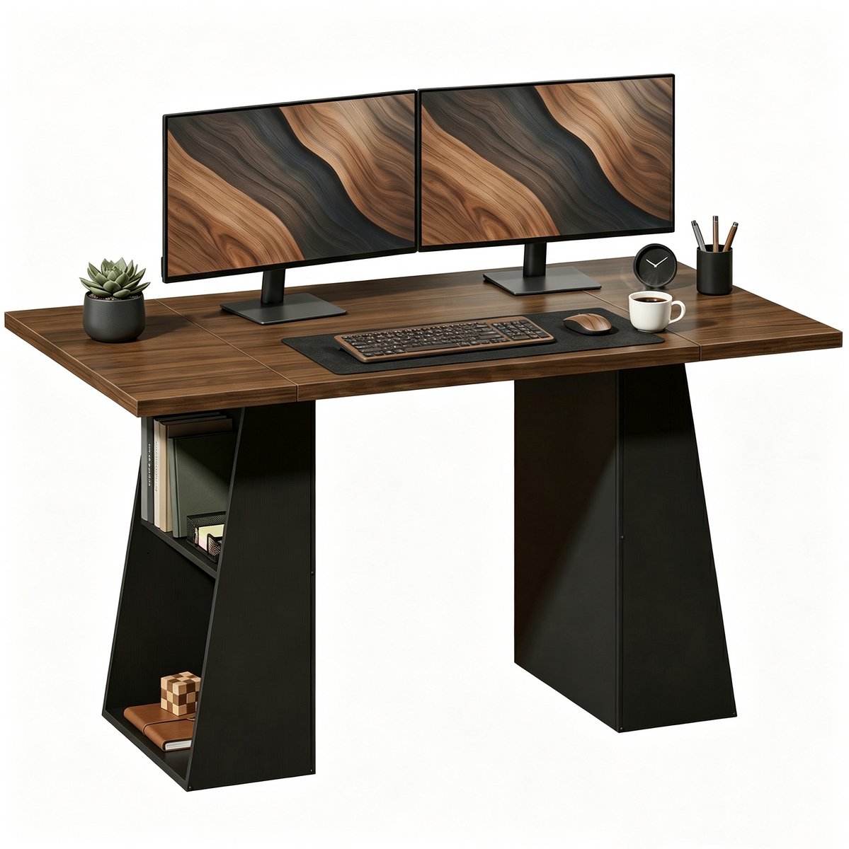 TEKROA® modern Bureau met 4 Open Planken - Computertafel voor Thuiswerken - voor thuiswerkplek en studie - 140 cm - Bruin/Zwart