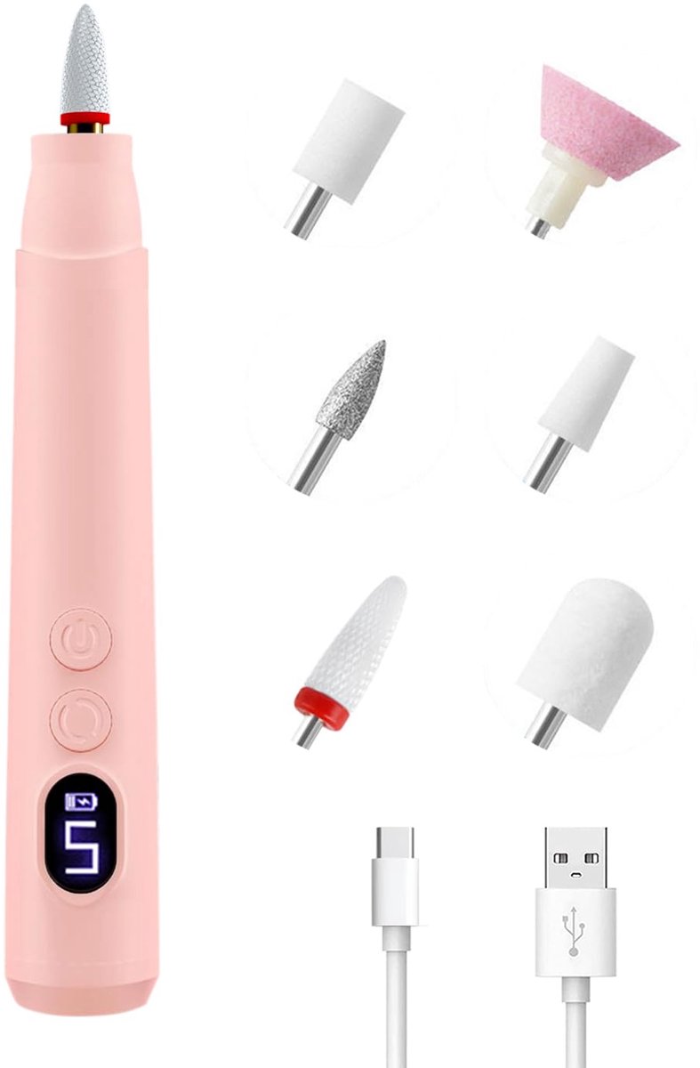 Elektrische Nagelvijl- elektrische nagelknipper - Draadloze nagelfrees - Oplaadbaar - Wireless - Nagelstofkap - voor gel acryl nagels voetverzorging en eeltverwijdering- roze
