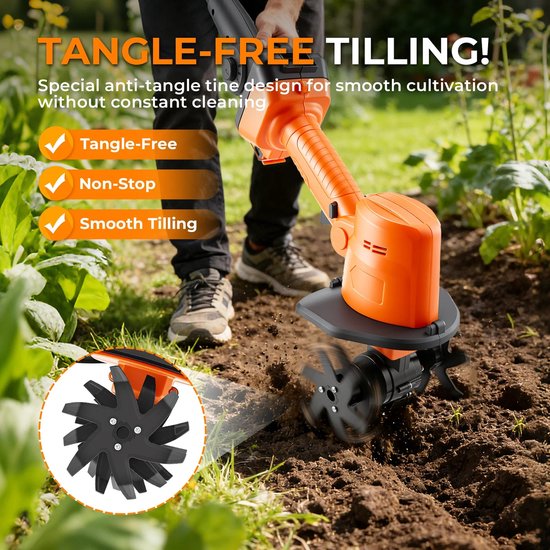Velori Accu Tuinfrees 21V - Snoerloze Cultivator - Elektrische Grondfrees - Bodemwoeler - Telescopische Steel - 2 Accu's - 235 RPM - 10 cm Werkbreedte — afbeelding 4