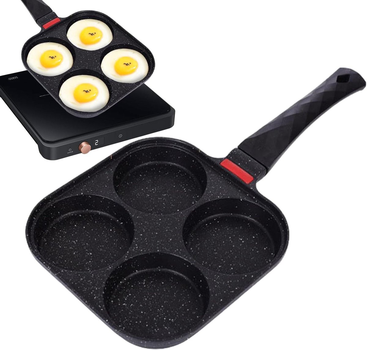 Pannenkoekenpan met 4 Holtes - Omelet Pan - Ontbijt Maken - Antiaanbaklaag - 19 cm - Zwart
