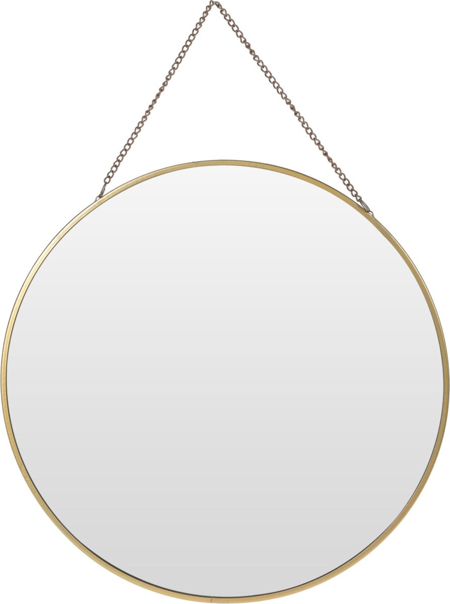 SnelShoppen - Ronde spiegel van verguld metaal met ketting Ø 29 cm - Decoratieve wandspiegel voor woonkamer, slaapkamer, badkamer - Stijlvol en modern
