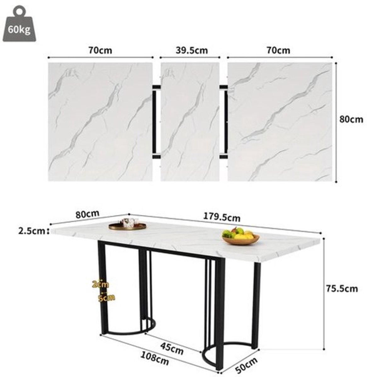 Uitschuifbare Eettafel – Uitklapbare Tafel – Verstelbare Eettafel – Ruimtebesparende Keuke