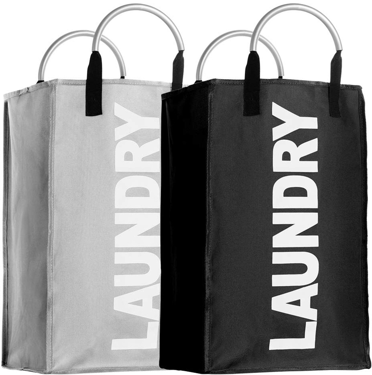 SnelShoppen - 2 Stuks Opvouwbare Wasmanden Stof 40 Liter - Draagbare Opbergtassen met Handgrepen - Lichtgrijs en Zwart - Ideaal voor Badkamer, Thuis e