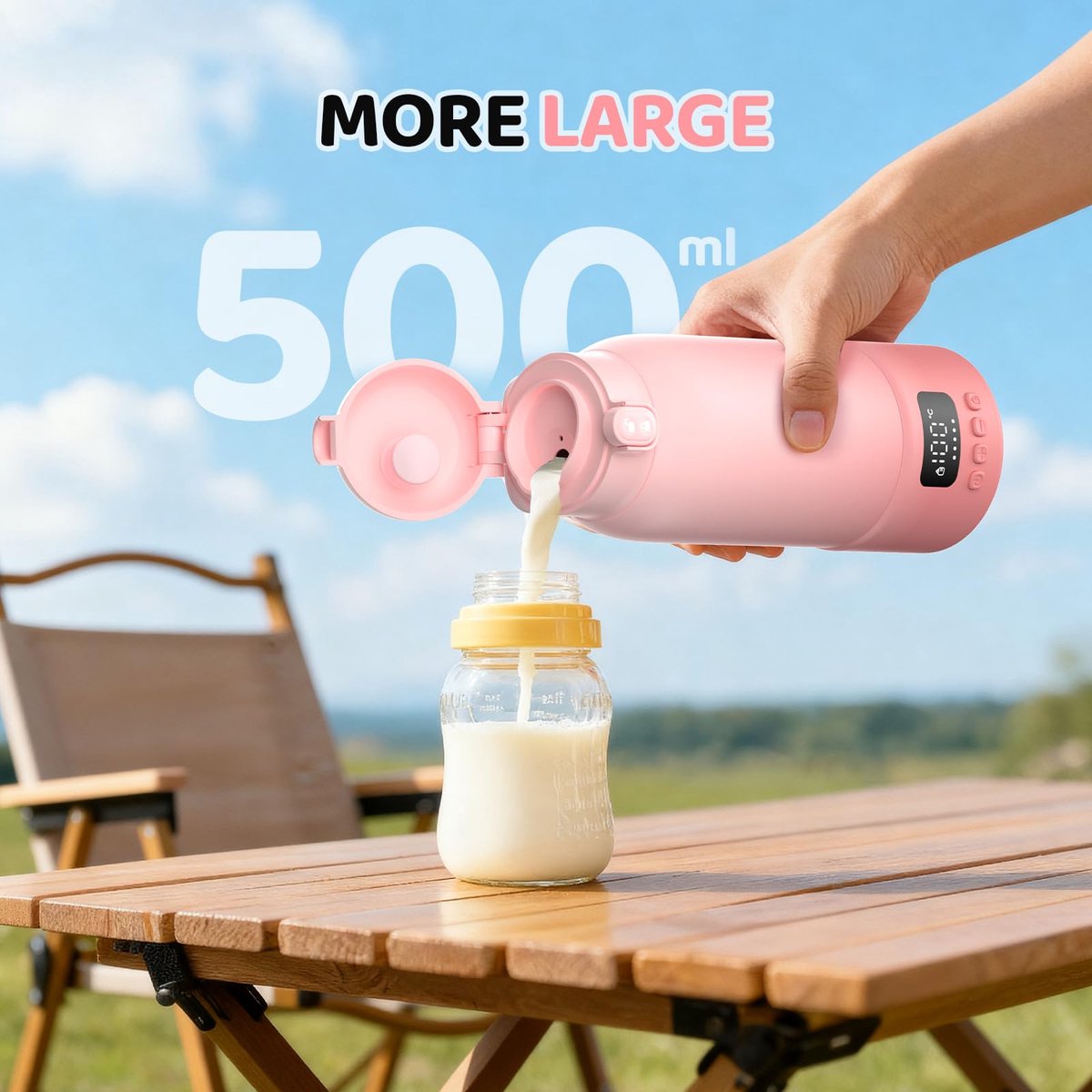 SnelShoppen - 500 ml Draagbare Flessenwarmer Baby voor Onderweg - Moedermelk en Water Verwarmen - Lange Batterijduur - Grote Capaciteit voor de Hele D