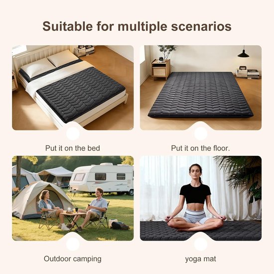 Futonmatras - Vloermatras Slaapmat - Comfortabel Slapen - 9-laags Structuur - Queen 152x203cm - Zwart — afbeelding 4