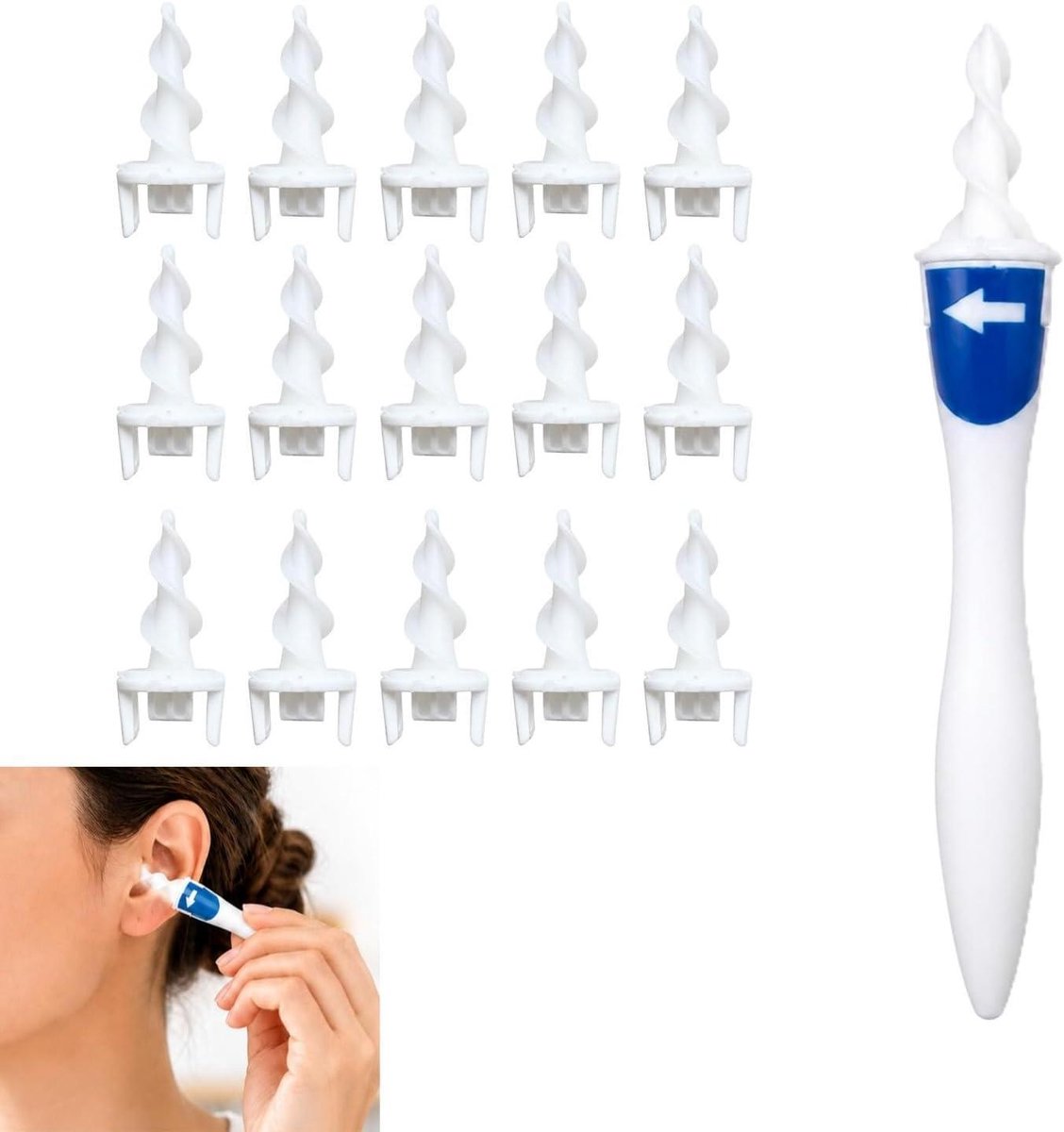 Oorsmeer Verwijderaar - Oorreiniger Set - Zachte Oorreiniging - Spiraal Silicone Punt - 16 Vervangingskoppen - Wit