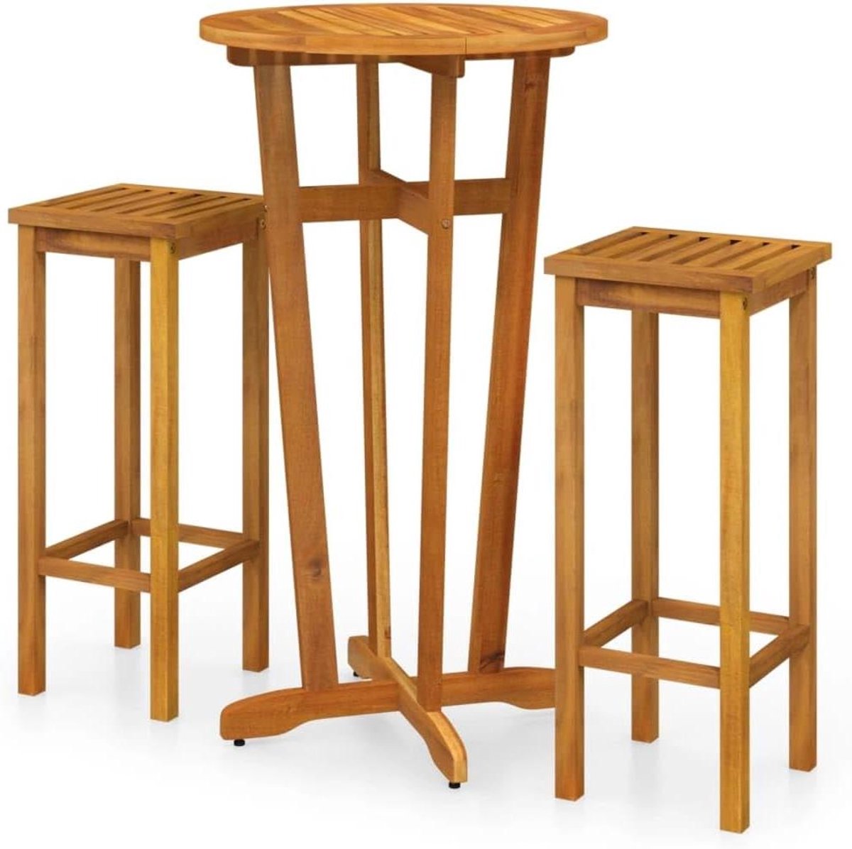 Tuinset 3-delig - Balkonmeubel Bistrotafel - Buiten Ontspannen - Massief Hout - 60x105 cm tafel - Natuurlijk Hout