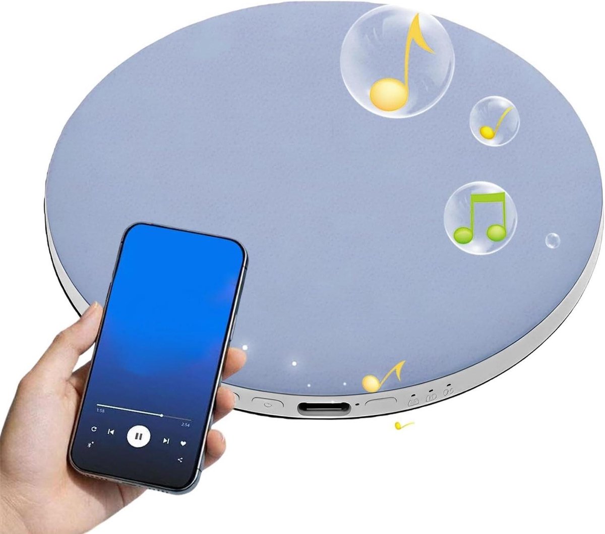 Onder Pillow Speaker - Slaap Geluidsbox - Ontspannen Slapen - Zachte Mist Grijs - 9.7x9.7x1.2cm - Blauw