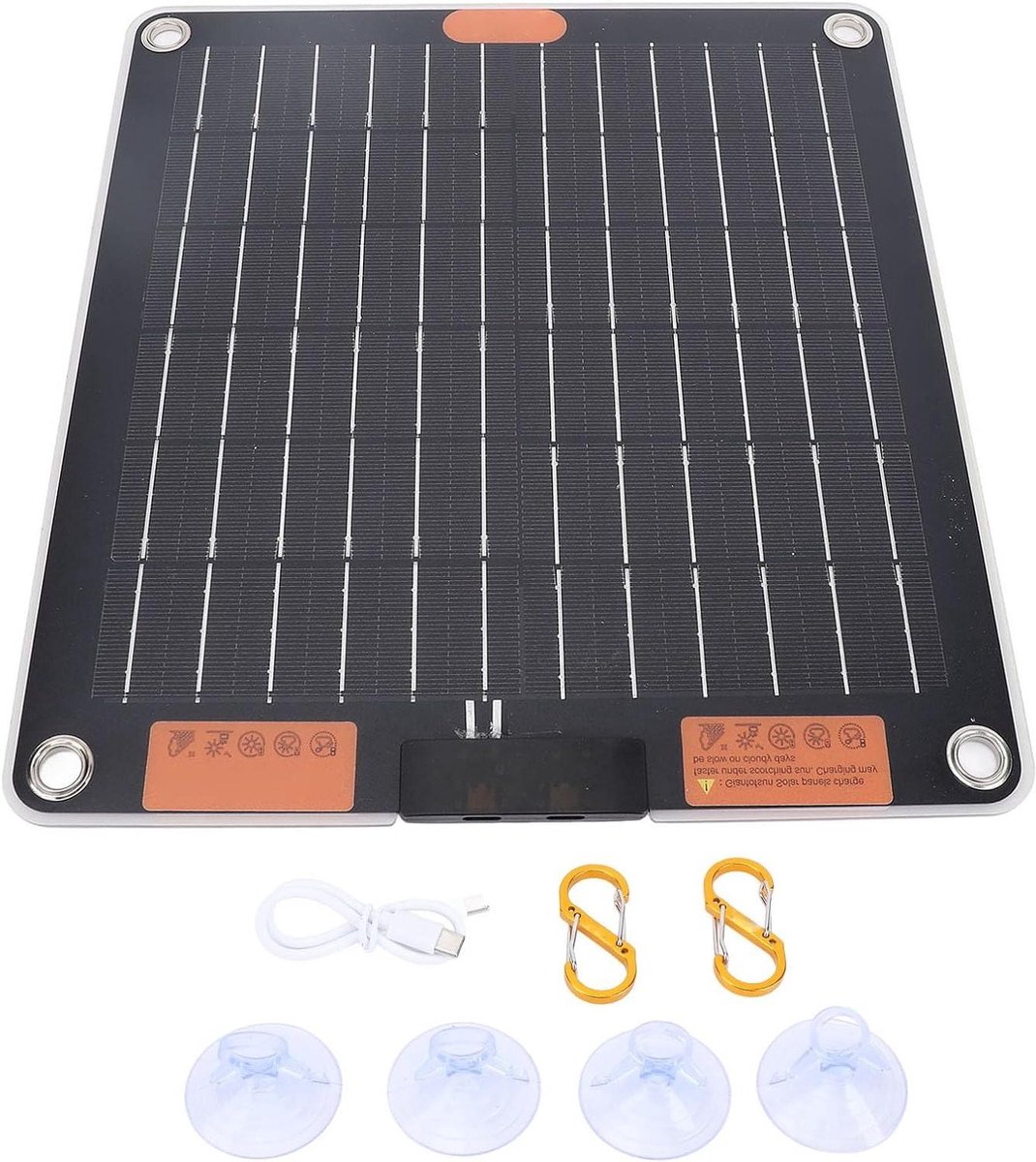 Draagbaar Zonnepaneel - Solar Charger Power Bank - Outdoor Opladen - Dubbele Type C Poorten - 29x28x2 cm - Zwart