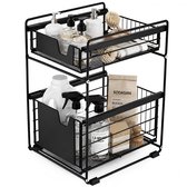 BOTC Gootsteenkast Organizer - Keukenkast Organizer - Aanrecht Organizer - Dubbel Uitschuifbaar - Aanrecht - Lade - Zwart