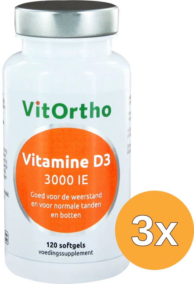 3x VitOrtho Vitamine D3 3000IE (120 softgels)