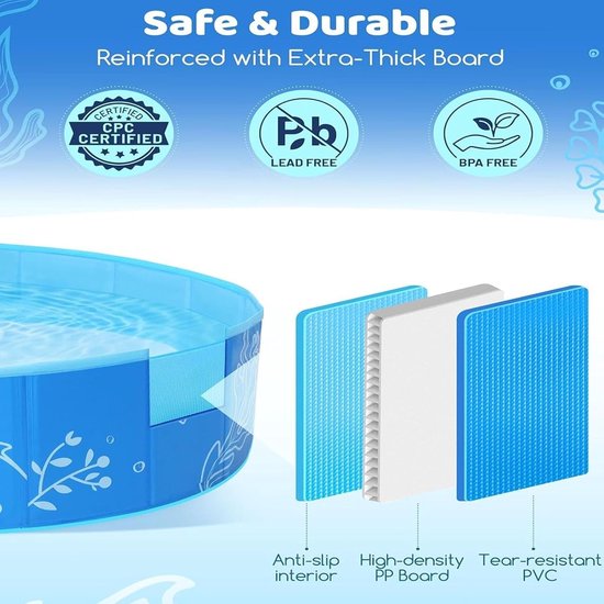 Kinderbadje Met Zonwering - Opblaasbadje Buitenbad - Zomerse Waterpret - Opvouwbaar En Draagbaar - 120x30cm - Blauw — afbeelding 5