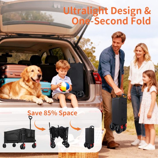 Opvouwbare Bolderwagen - Transportwagen Kar - Boodschappen Tuinieren - All-Terrain Wielen - 180L Capaciteit - Zwart — afbeelding 5