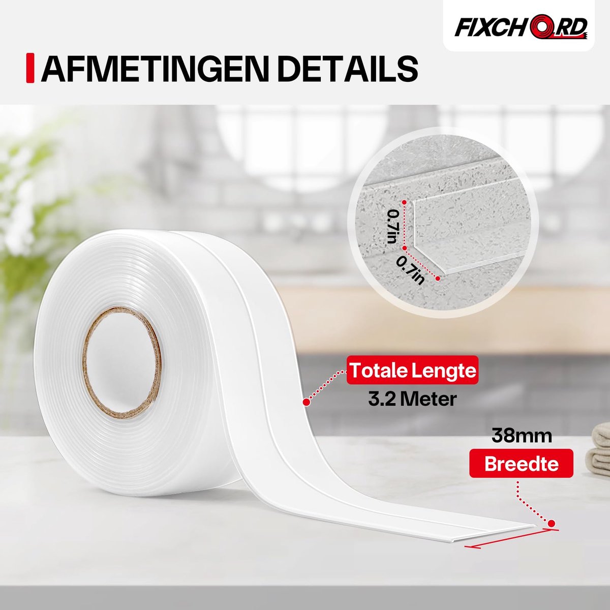 SnelShoppen - Afdichtingstape Waterdichte 3 Rollen Waterproof Tape Zelfklevend voor Badkamer Keuken Toilet Wandhoeken Inclusief Afdichtgereedschap Tra