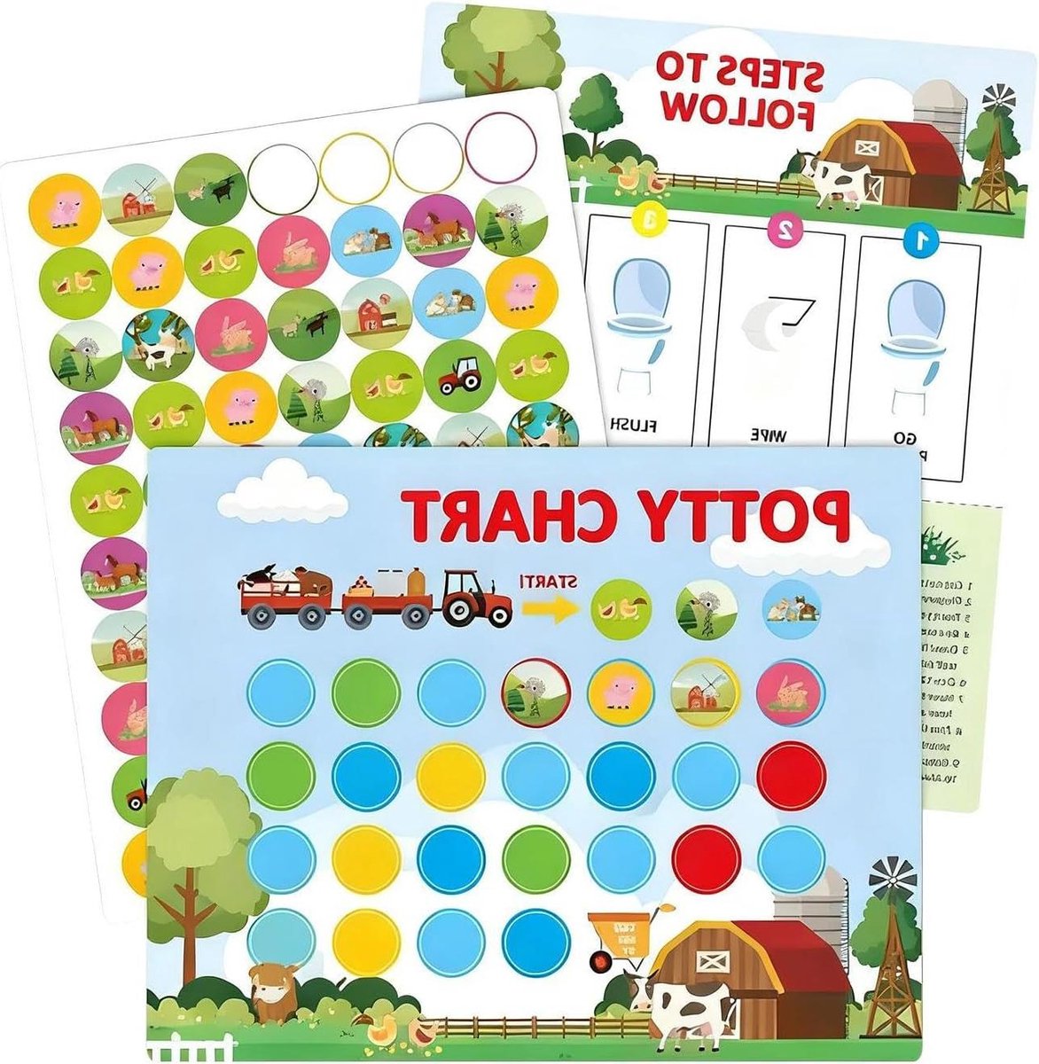 Potty Chart - Zindelijkheidstraining Grafiek - Kinderen Leren - Interactieve Motivatie - 10 Grafieken 63 Stickers - Boerderij Thema