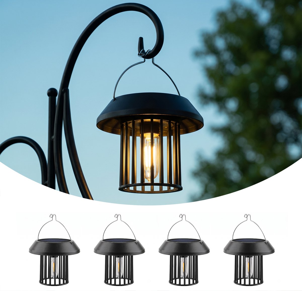 Intebiki - 4-pack - Hangende solarverlichting - Solarverlichting voor buiten - Waterdicht - Decoratieve buitenverlichting - Geschikt voor terrassen, tuinpaden en veranda's - Warm licht
