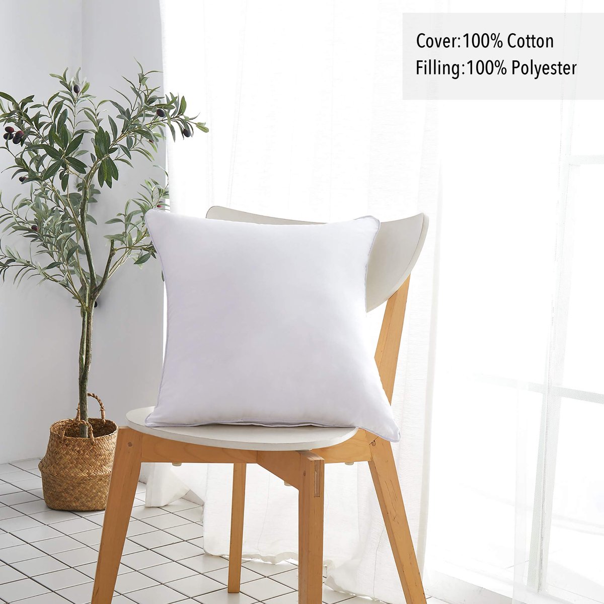 SnelShoppen - Kusseninletts 45x45 cm (set van 2) - Polyester binnenkussen met 100% katoenen overtrek voor bank, bed, vierkante kussenvulling, ideaal v