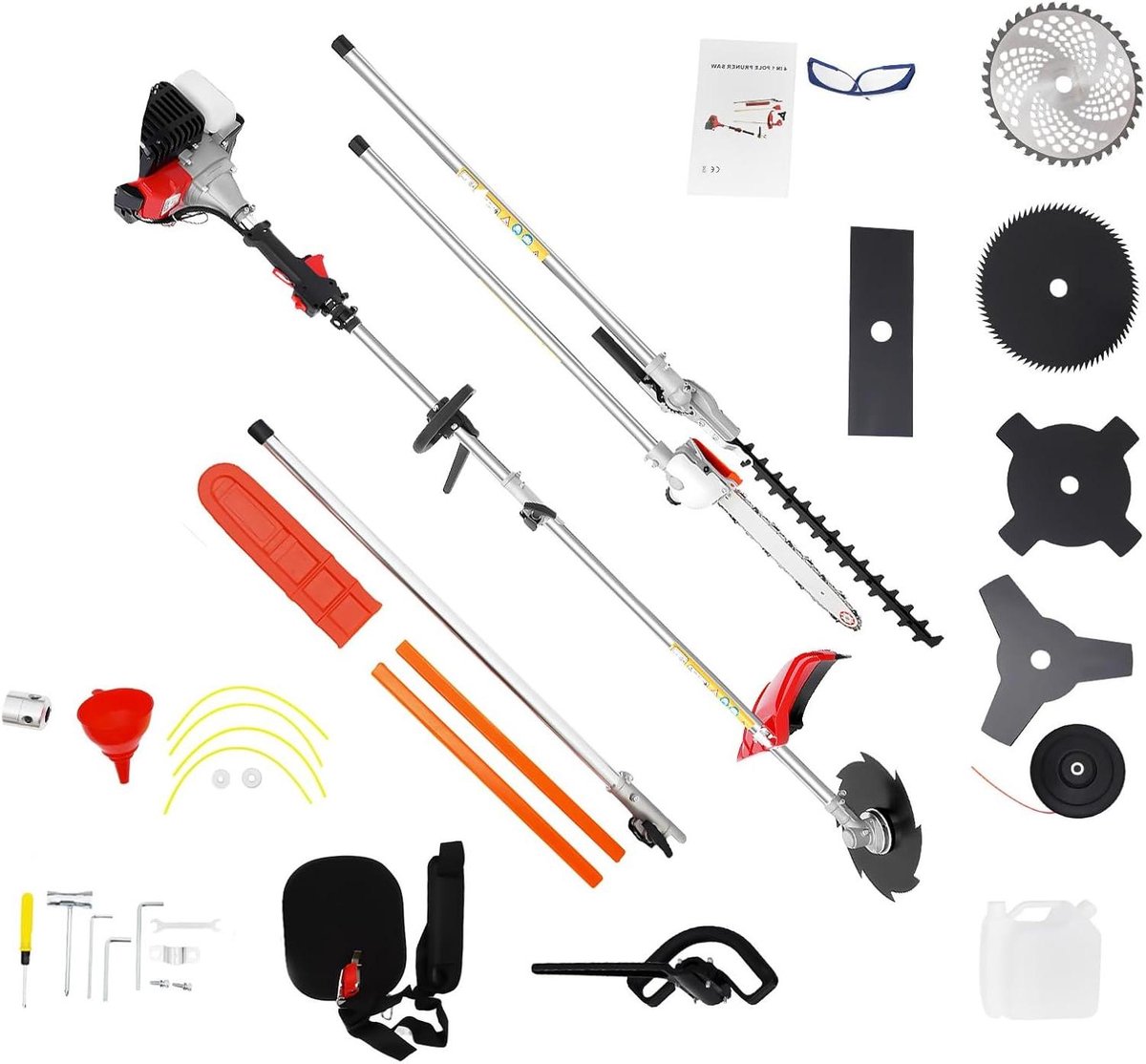 Benzine Bosmaaier - Combi-apparaat Tuingereedschap - Tuinonderhoud Uitvoeren - 7-in-1 Multifunctioneel - 45 cm Snijbreedte - Rood