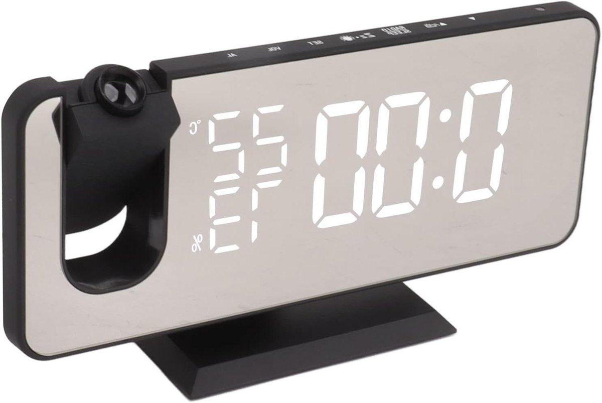 Projectiewekker LED - Digitale wekker FM-radio wekker - Wakker worden - 180 graden projectie - 11 x 5 cm