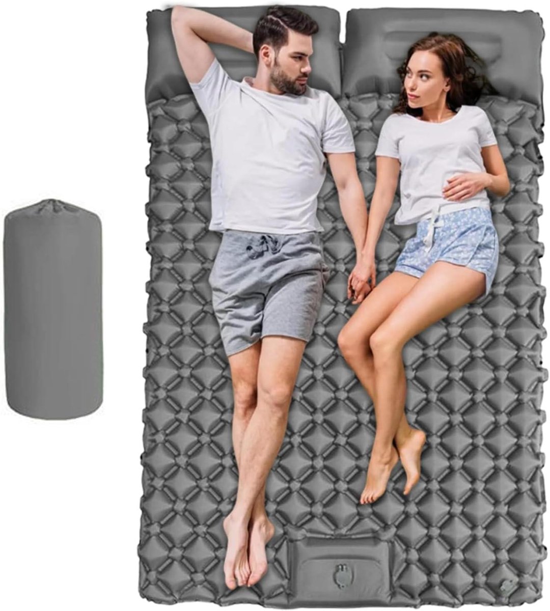 Opblaasbaar Luchtbed - Kampeer Matras - Outdoor Slapen - Drielaagse Ondersteuning - 190 x 120 cm - Grijs