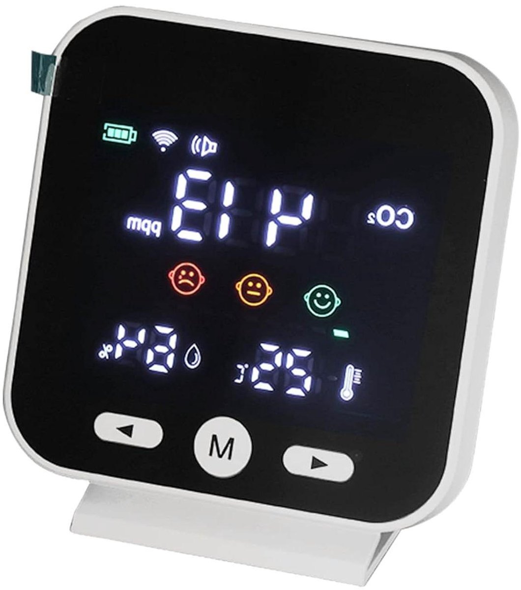 CO2 Detector - Luchtkwaliteitsmeter Vochtigheidssensor - Binnenklimaat Monitoren - NDIR Sensor - 2000mAh Batterij - Wit