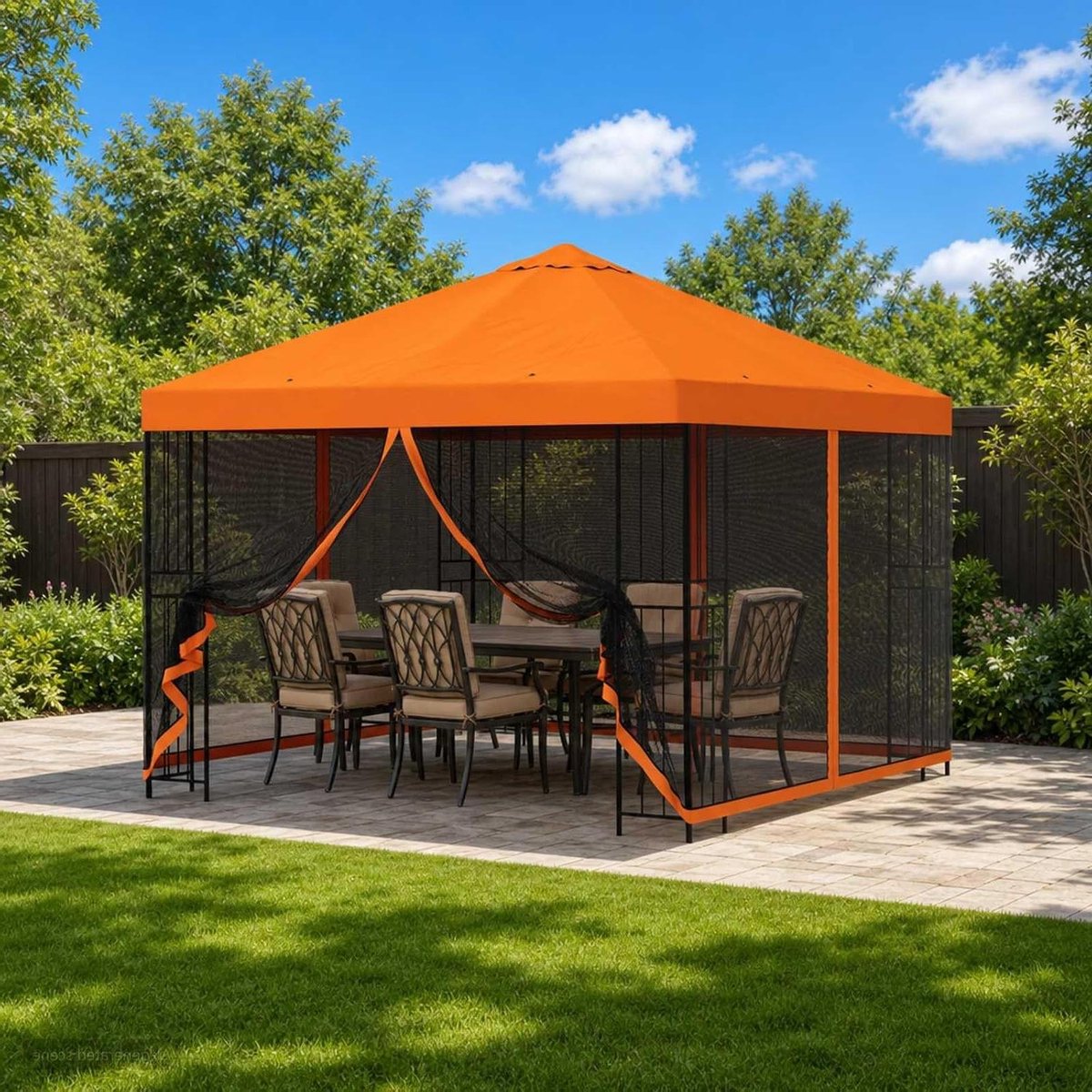 Tuinpaviljoen met Zijwanden - Partytent Paviljoen - Buitenfeesten Organiseren - Tweetraps Ventilatie - 300 x 300 cm - Oranje