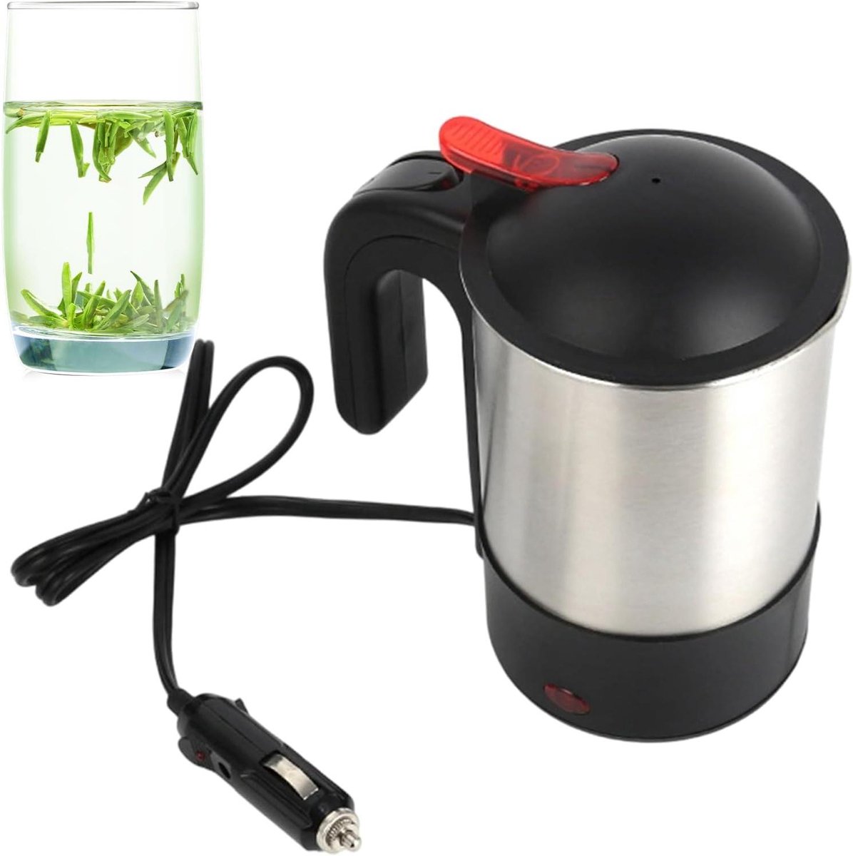 Elektrisch Waterkokertje - Reis Waterkoker Auto - Warme Dranken Maken - Oververhitting Bescherming - 17 cm - Zilver