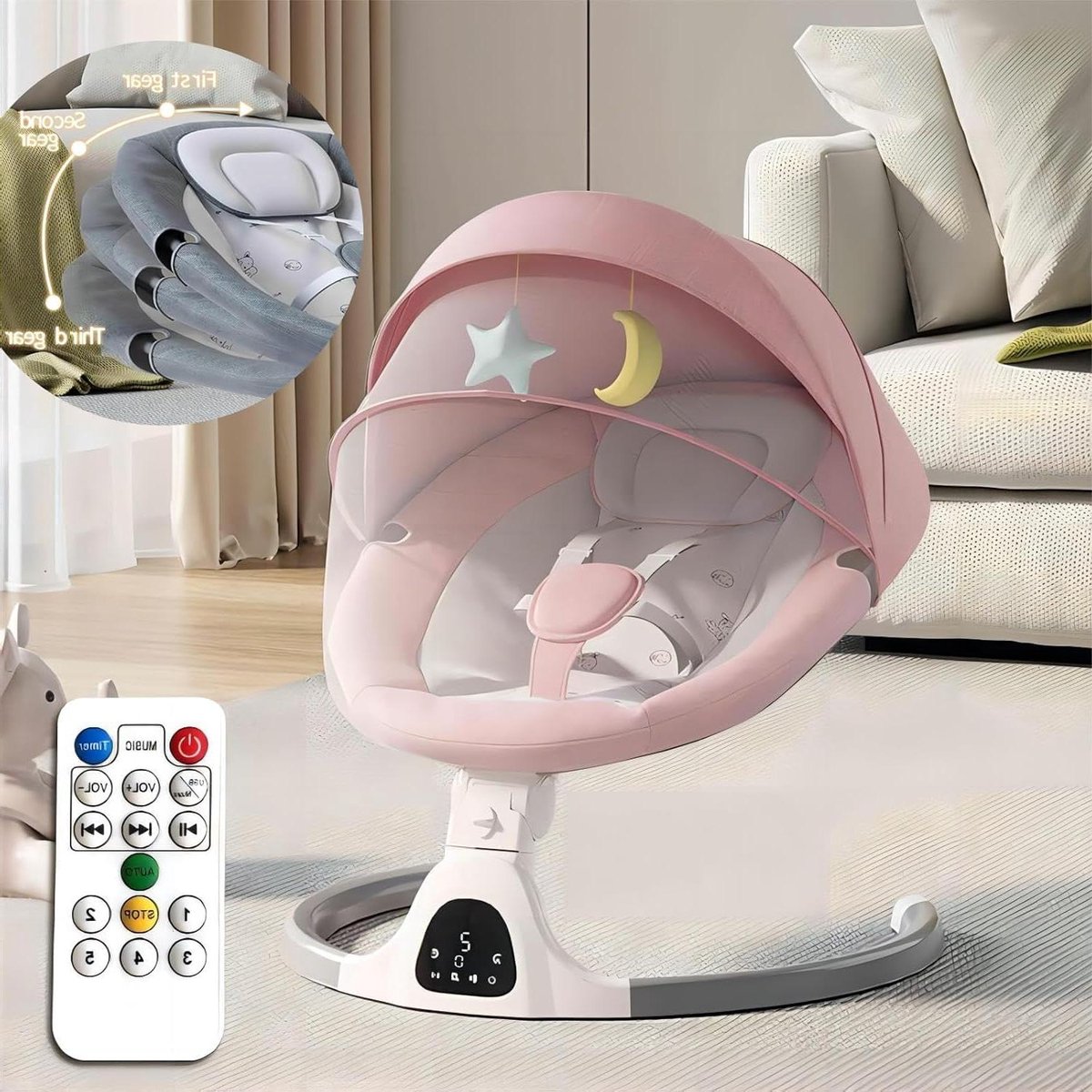 Babyschommel - Elektrische rocker - Kind vermaken - Verstelbare hoogte - 58 x 63 x 70 cm - Roze