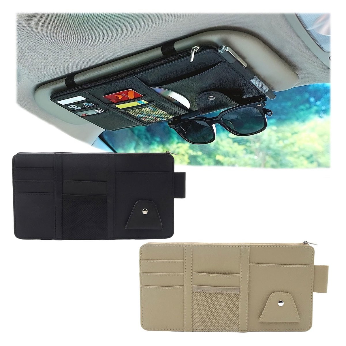 Dailygoods - Auto Interieur Lederen Zonnebril Organizer - Zipper Pocket (Set van 2)