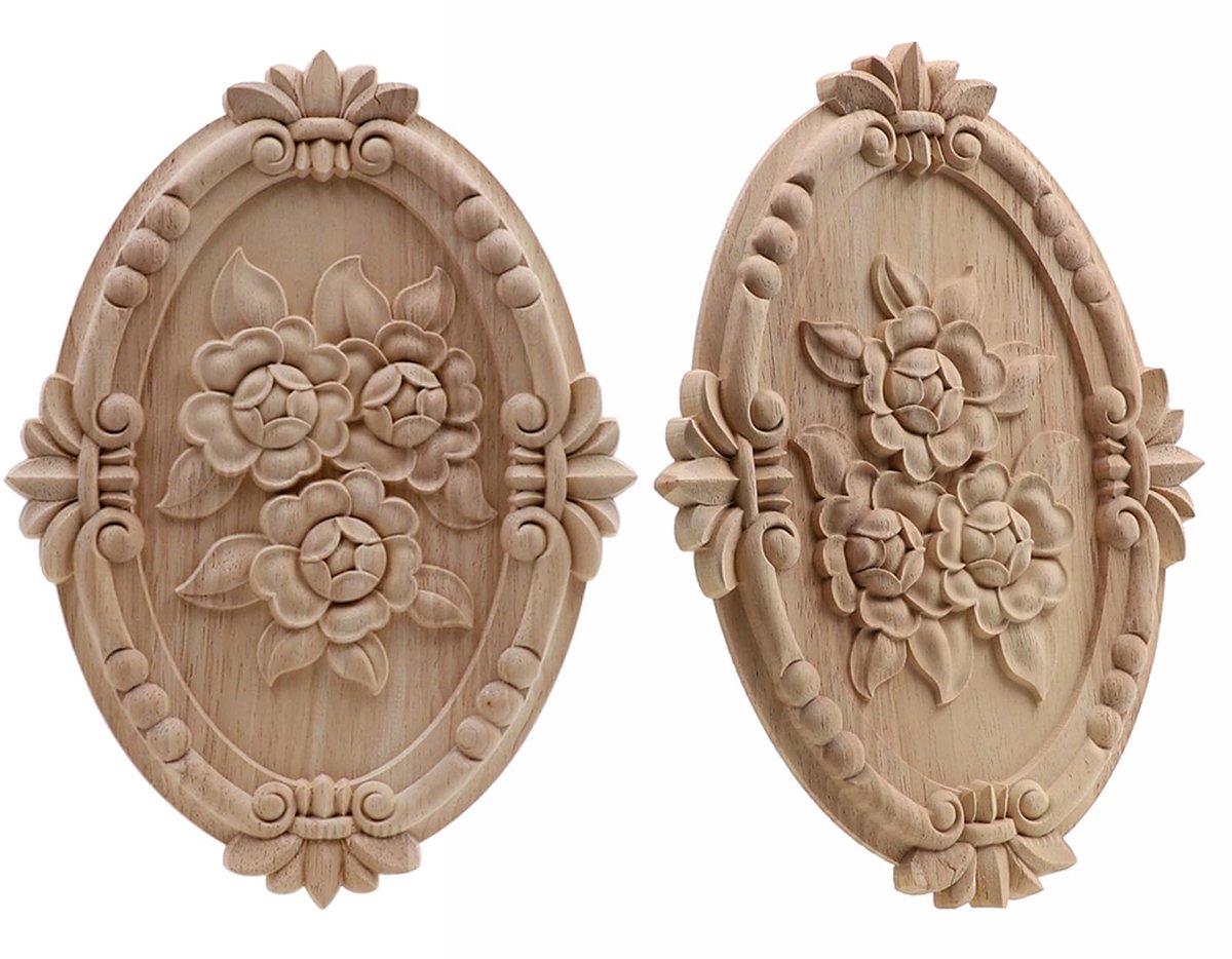 Dailygoods - Houten Ornamenten - 2 Stuks Gegraveerde Decoratie voor Meubels
