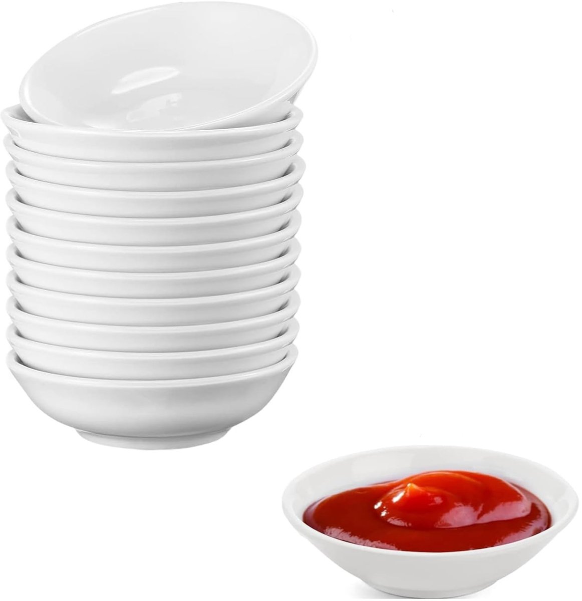 Dailygoods- Dipschoteltjes set van 12 - Ronde Sojasaus Schalen - Kleine Schoteltjes voor Dips - Sausschoteltjes - Voedselveilig Melamine - Duurzaam en Valbestendig - Saucierschalen