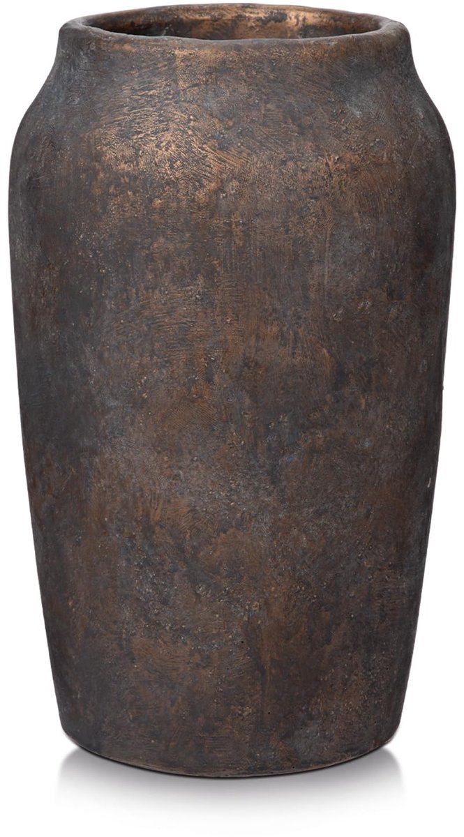 Dailygoods - Hoge Rustieke Vaas voor Bloemen - Vintage Cement Vaas 23 cm