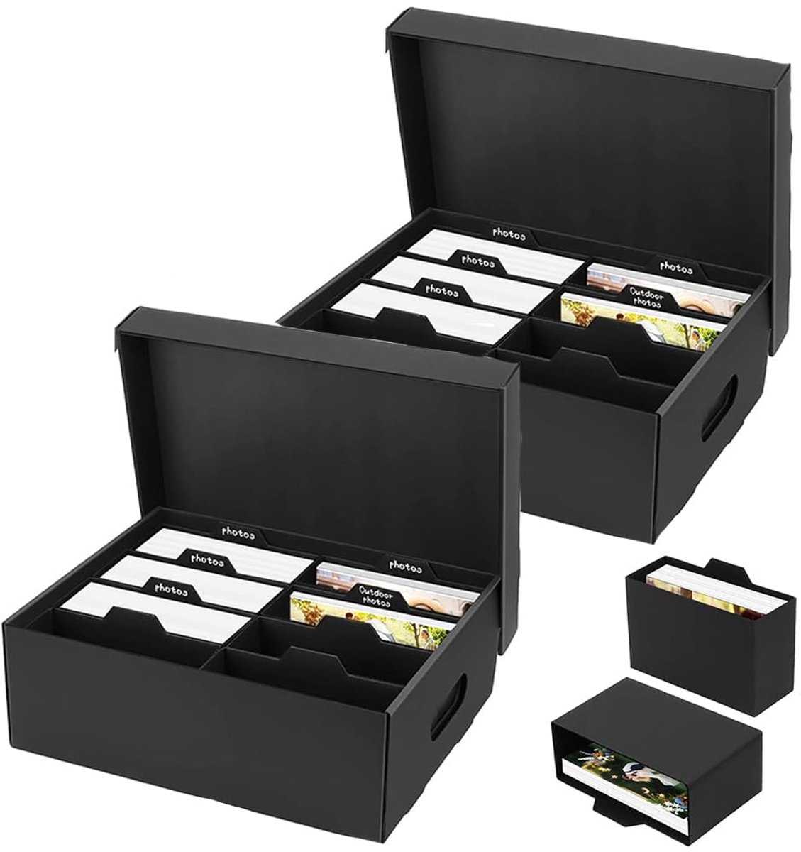 Dailygoods- Fotoopbergdoos 2 Stuks - Opbergdoos met Deksel - Voor Foto's 10 x 15 cm - Karton - Handgrepen - Foto-organizer - Fotobox