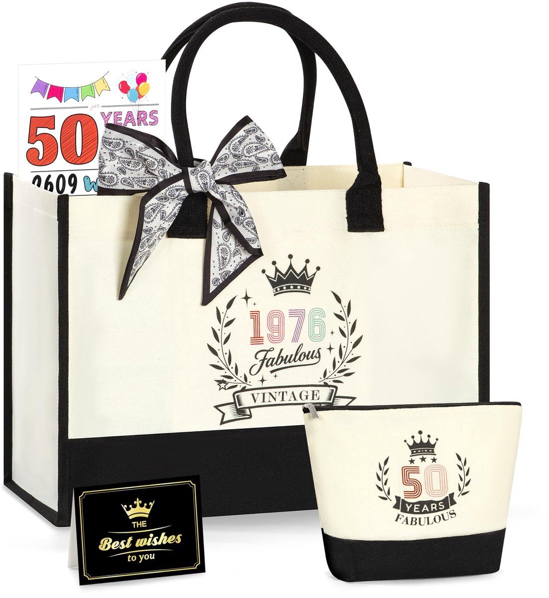 Dailygoods - 50e Verjaardagscadeau voor Vrouwen - Canvas Set met Boodschappentas en Toilettas