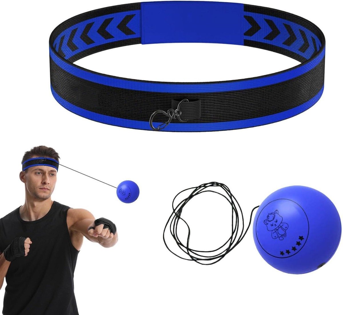 Boks Hoofdband - Reactietraining Bal - Verbeter Coördinatie - Adaptief Trainingshulpmiddel - Verstelbaar - Blauw