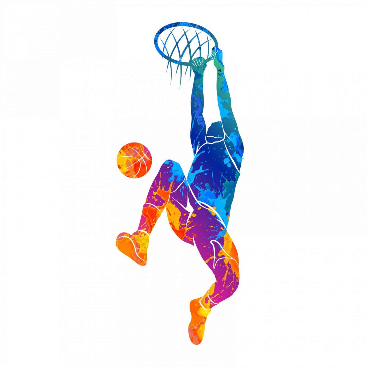Dailygoods - Muurtattoo Basketbal Mand Bont - Muurstickers voor de Kinderkamer