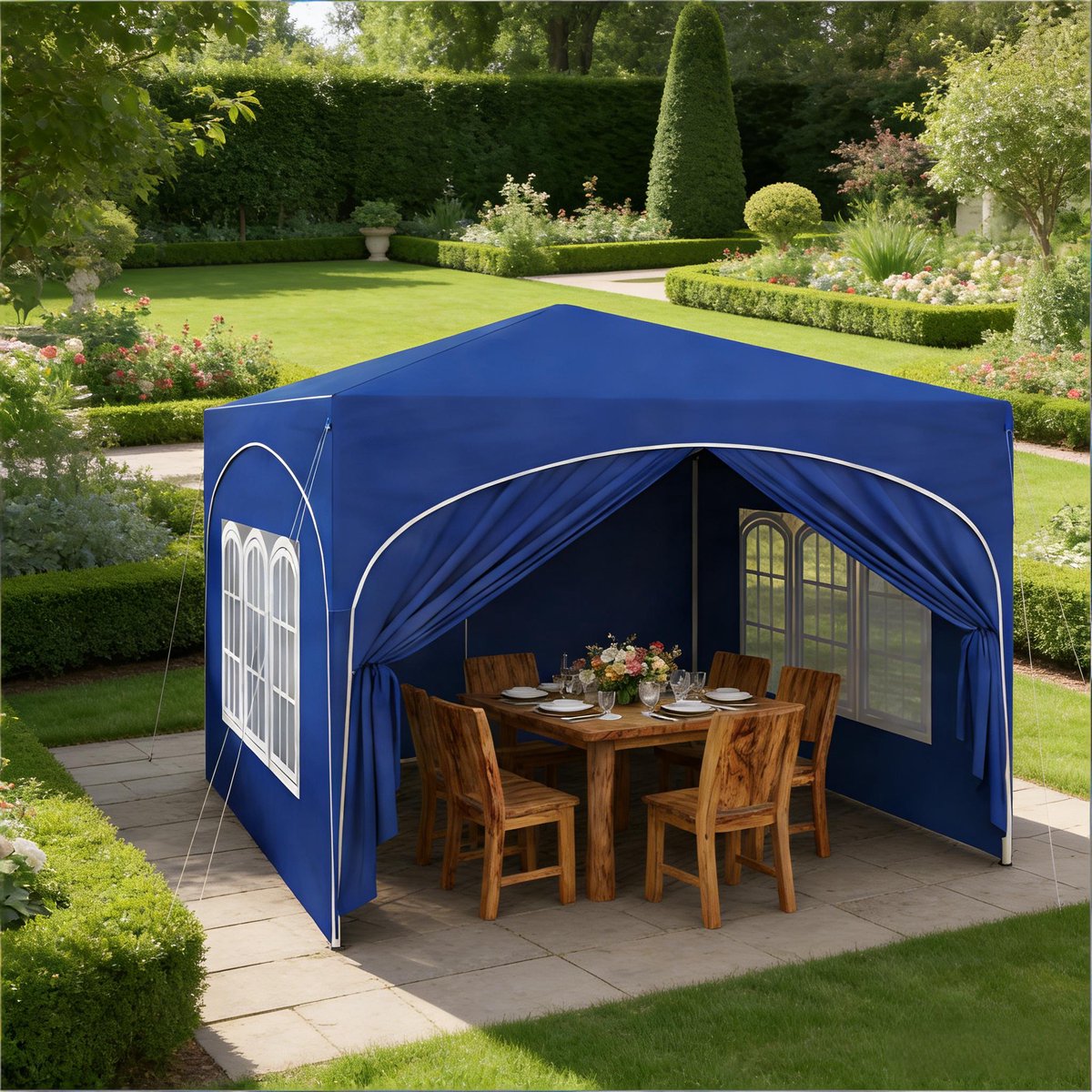 COVREO Paviljoen 3x3 m blauw oxford stof, afneembare zijkanten en draagtas