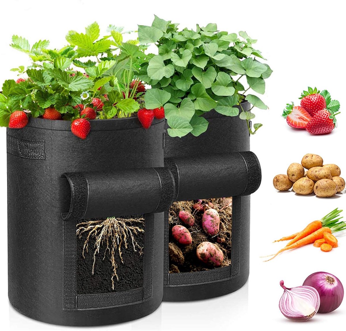 2 Stuks Aardappelkweekzakken - Tuinplantenkweekzakken - Kweekzakken - Stoffen Potten Met Handvatten En Toegangsklep