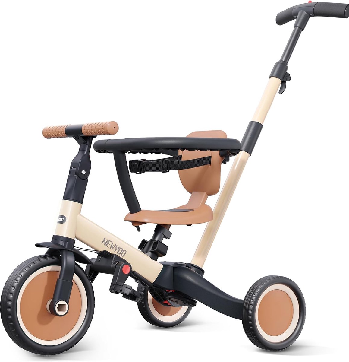 Driewieler 1-3 Jaar – 5-in-1 Kinderfiets met Duwstang – Verstelbaar met Rugleuning & Gordel – Khaki