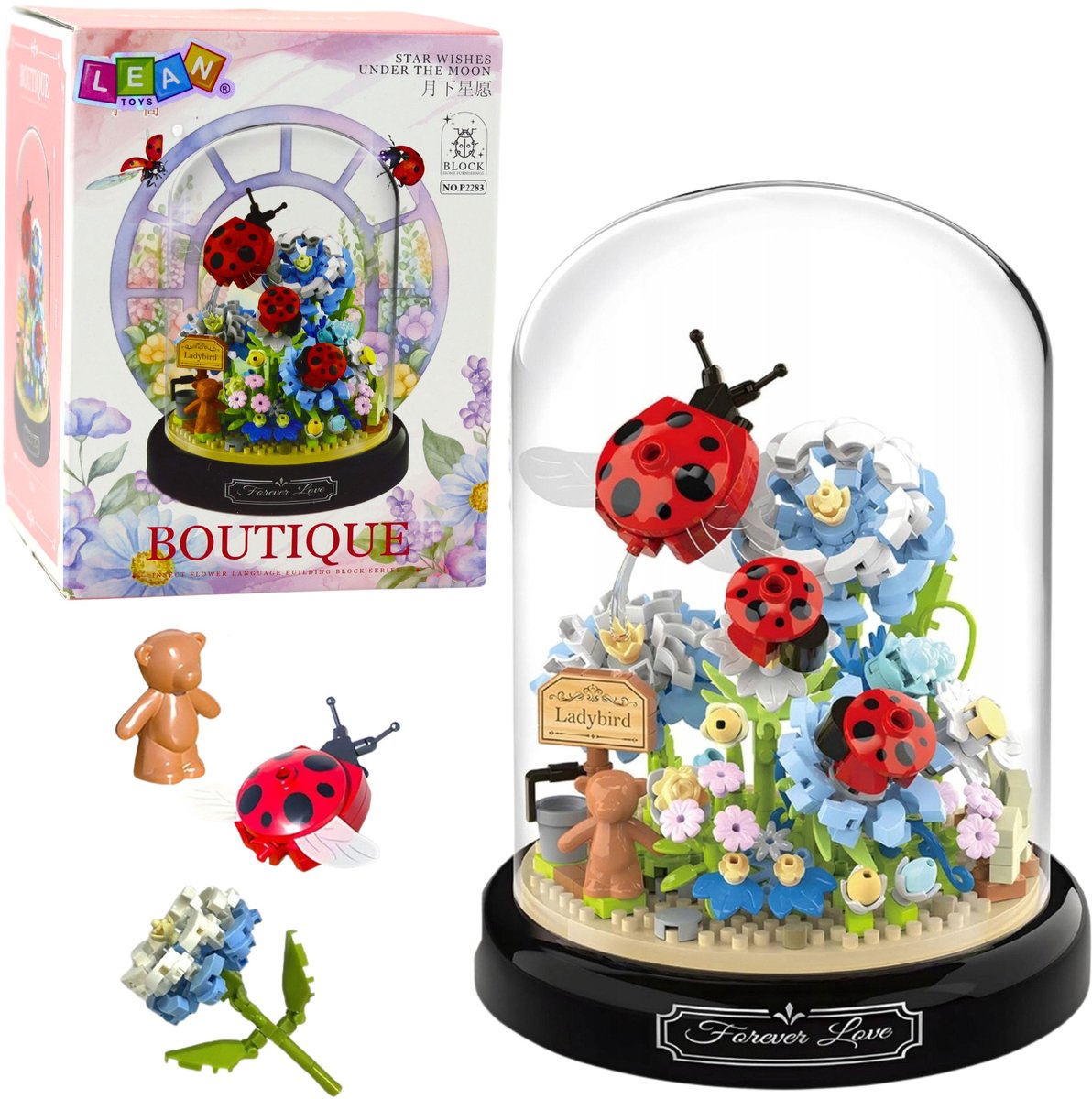 Bouwblokken Bloemencompositie Met Lieveheersbeestjes In Een Koepel 596 St.