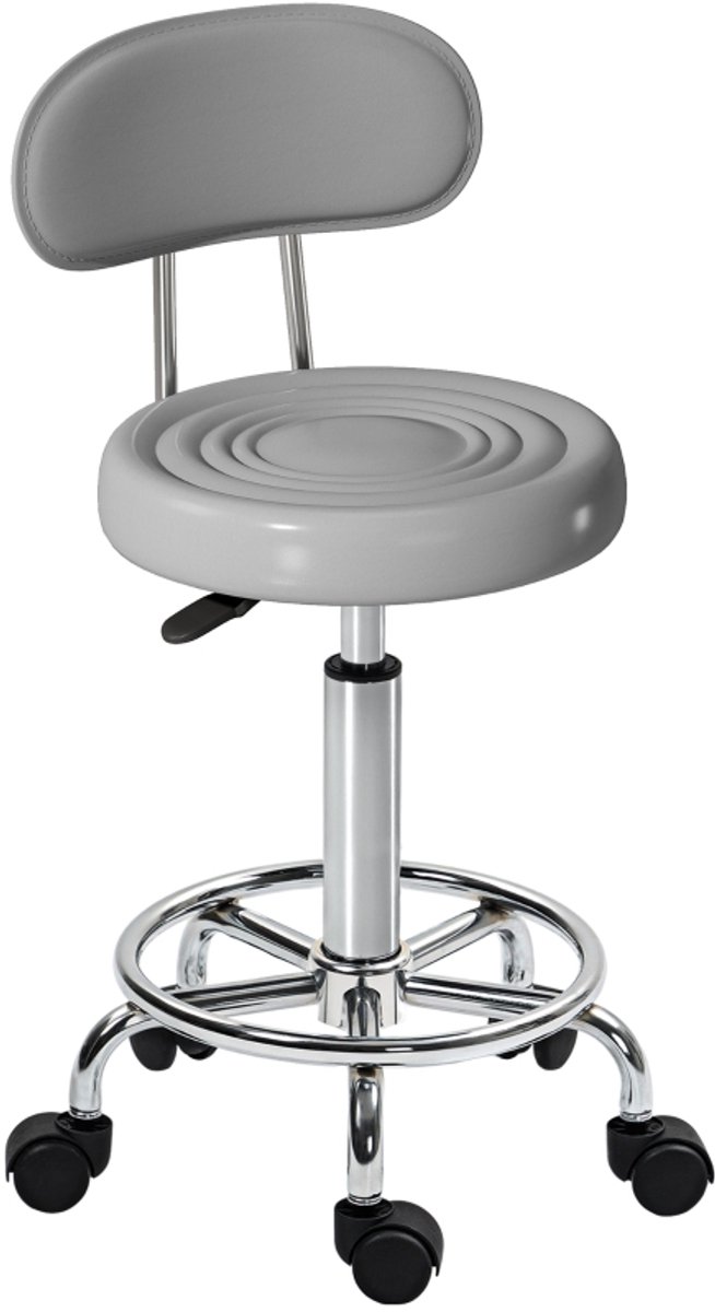 COVREO Rollhocker 40x32x86 cm grijs kunstleer, met rugleuning en rollen