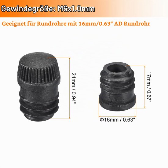Set van 8 verstelbare meubelsteunen voor ronde buizen 16mm met M6 schroefdraad — afbeelding 4