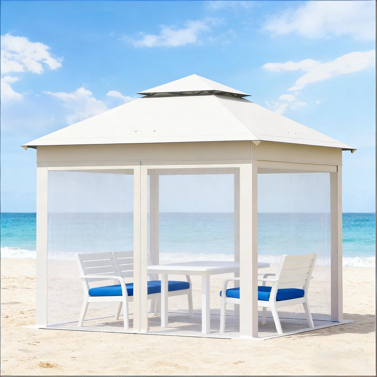 COVREO Paviljoen 3x3 m beige, opvouwbaar met muskietennet en hoogteverstelling
