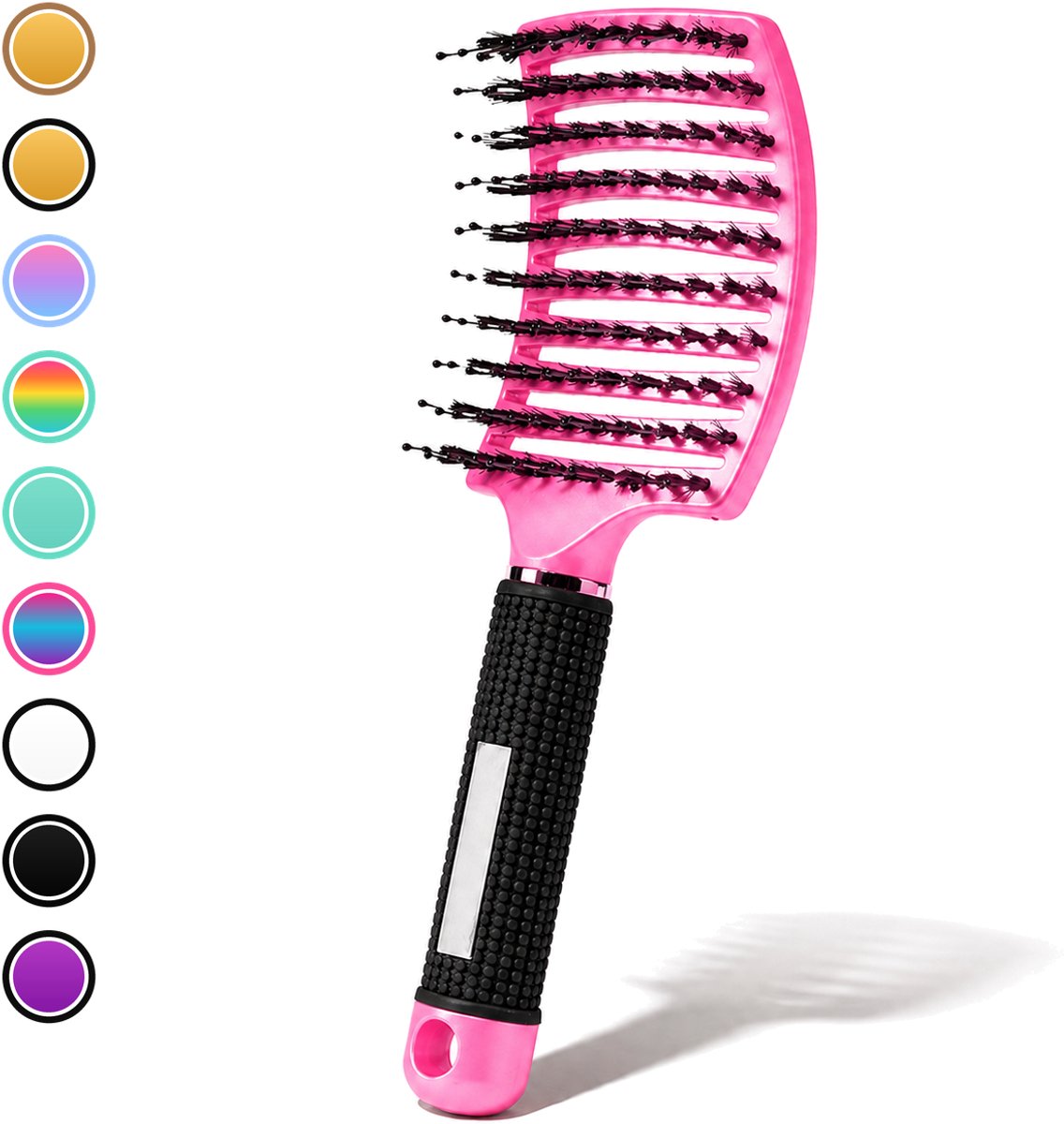ÉLEVÉA® Haarborstel Antiklit - Curved - Anti Klit Borstel - Detangling brush - Haaraccessoires - Ergonomisch - Haarverzorging - Roze Zwart