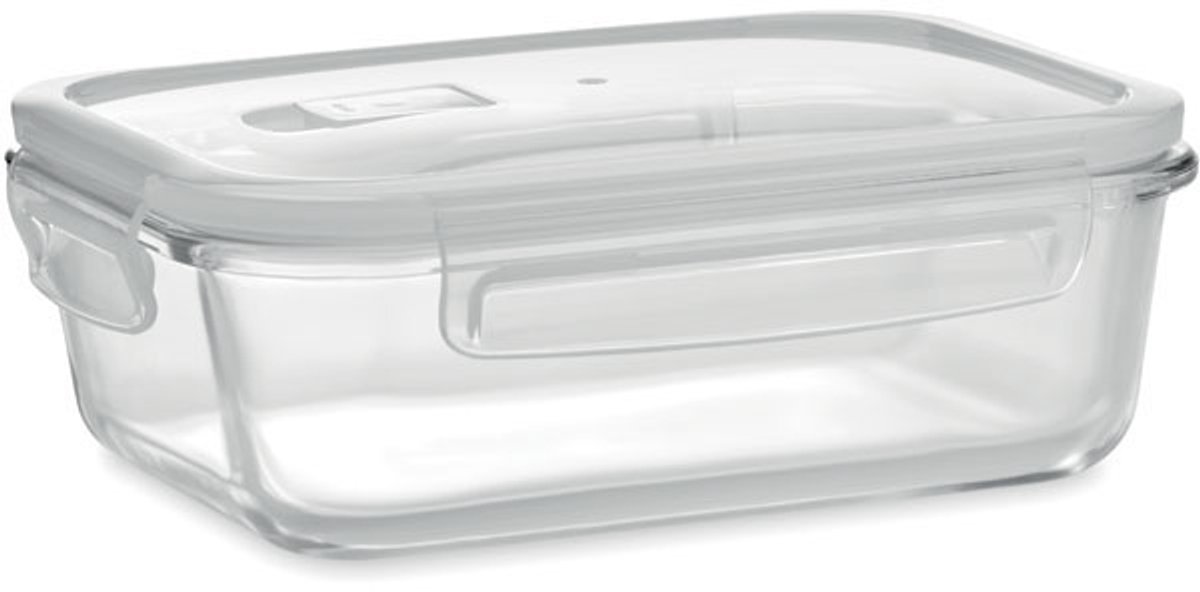 Lunchbox van hoogwaardig borosilicaat glas met luchtdichte deksel in PP. Geschikt voor magnetron. Inhoud 900ML.