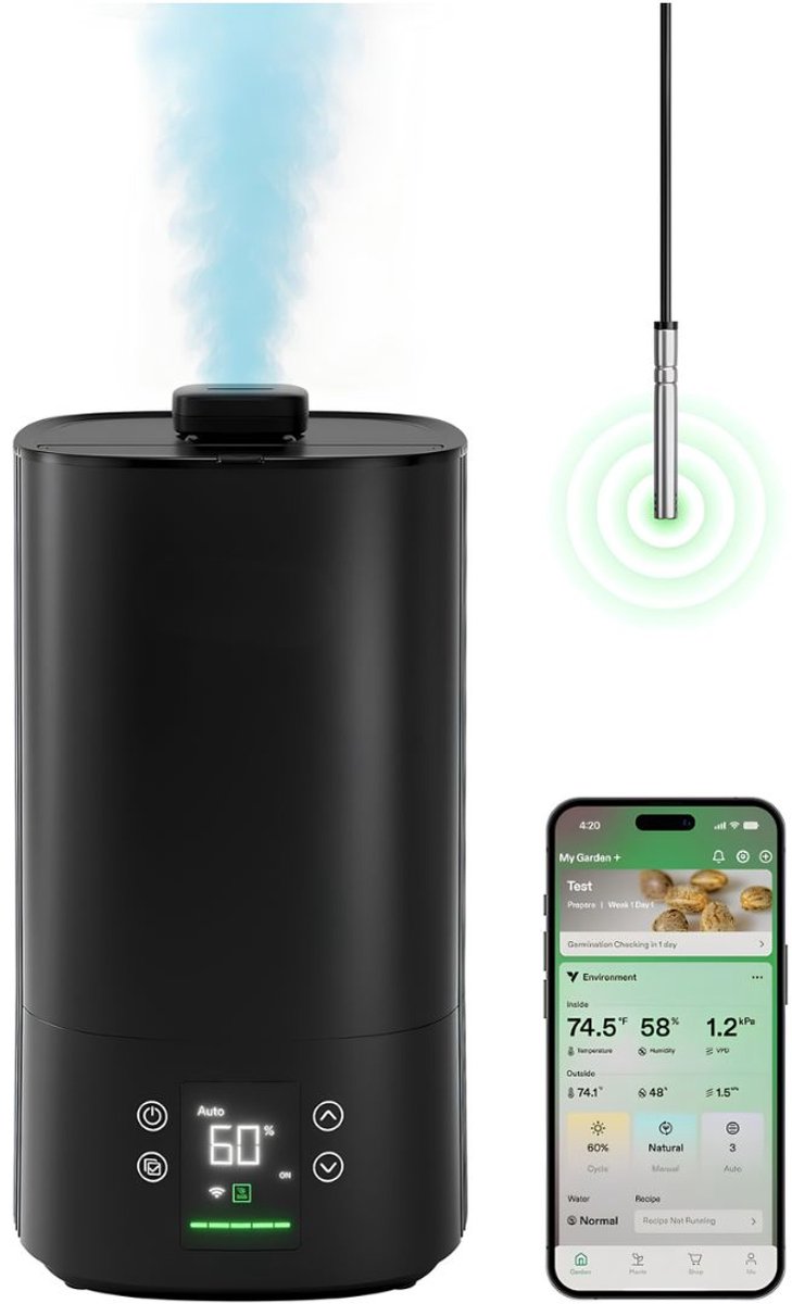 NIVA® Luchtbevochtiger - AeroStream-Plantenluchtbevochtiger - Luchtbevochtiger Voor Planten - Zwart - 19cm x 35cm x 19cm
