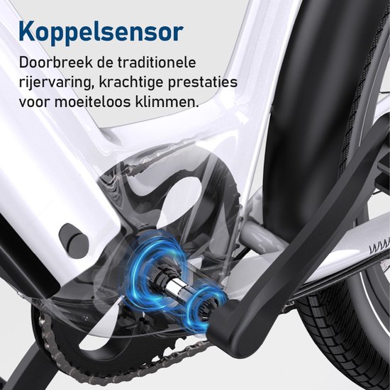 ONESPORT elektrische stadsfiets-36V 250W motor-koppelsensor-655Wh accu-tot 120 km actieradius-25 km/u-hydraulische schijfremmen-mobiele app-Shimano 7 versnellingen-wit van ONESPORT — afbeelding 3