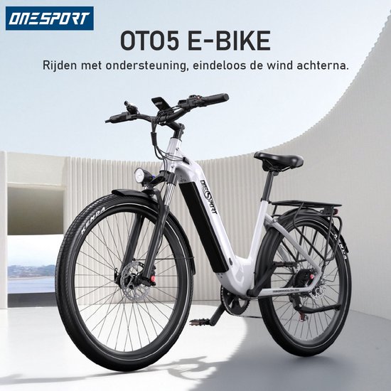 ONESPORT elektrische stadsfiets-36V 250W motor-koppelsensor-655Wh accu-tot 120 km actieradius-25 km/u-hydraulische schijfremmen-mobiele app-Shimano 7 versnellingen-wit van ONESPORT — afbeelding 5